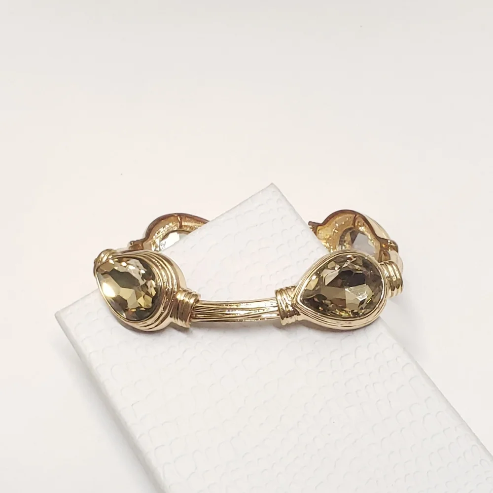 Stunning Gold Glass Crystal Statement Bracelet Stretch Bracelet